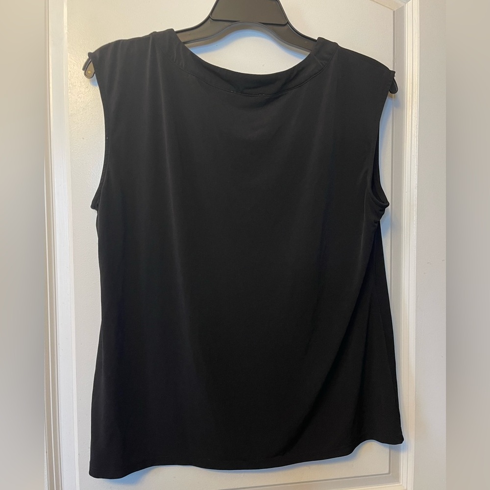 Calvin Klein XL Black Blouse Goldtone Chain with C & K V Neck Sleeveless - Picture 3 of 7
